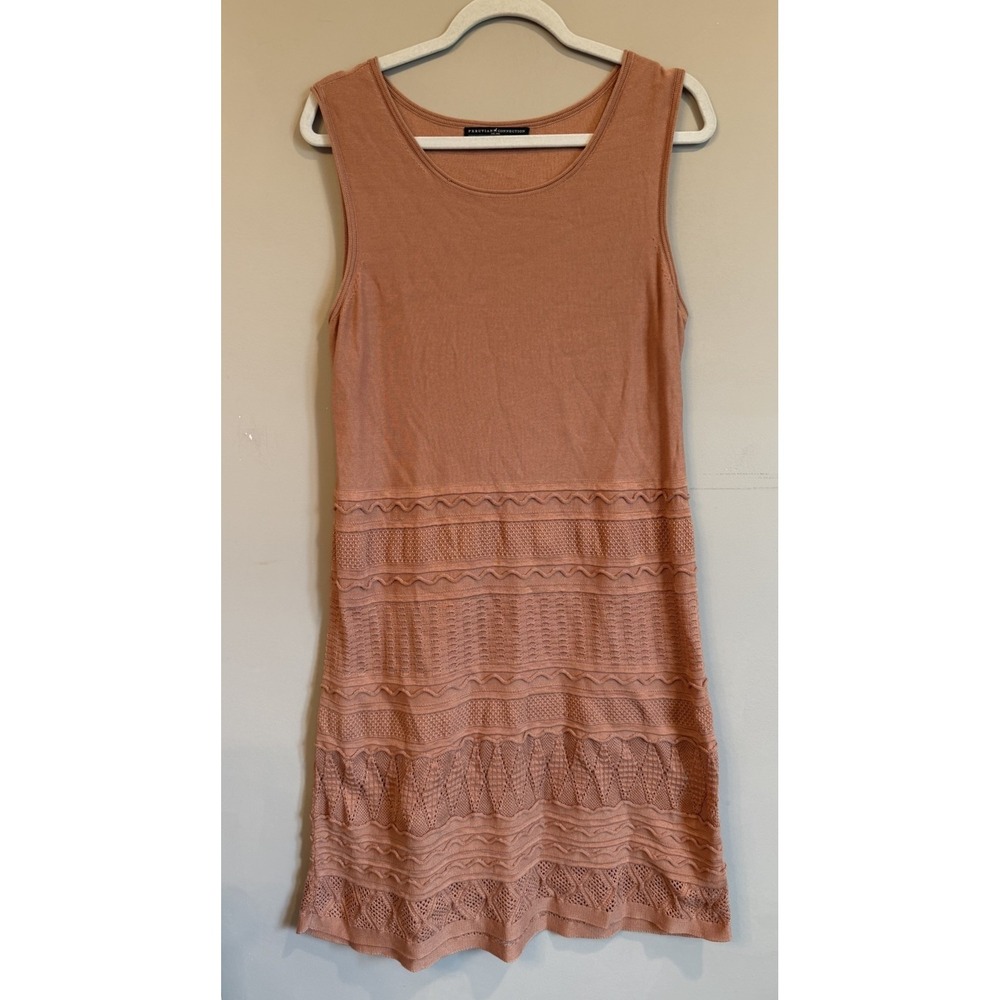 Peruvian Connection L Camel Tan Tank Dress 100% Pima 3D Knit Knee Length